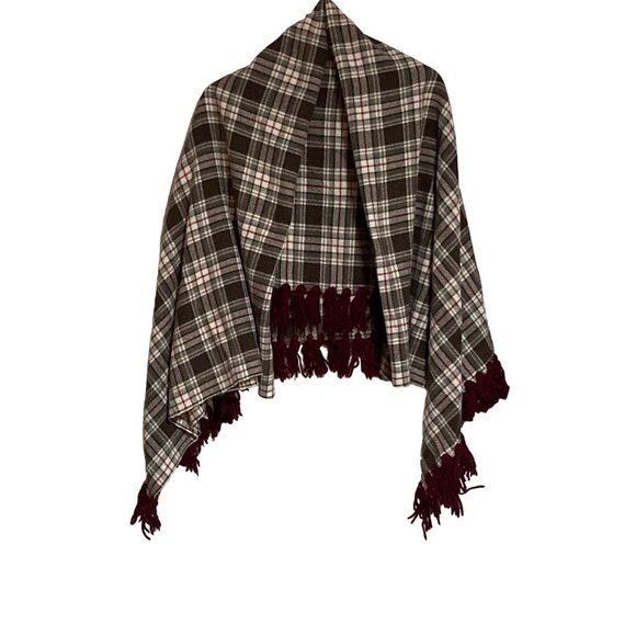 Brown & Red Plaid Shawl with Fringe One Size #A-6-202-0 - Picture 1 of 3